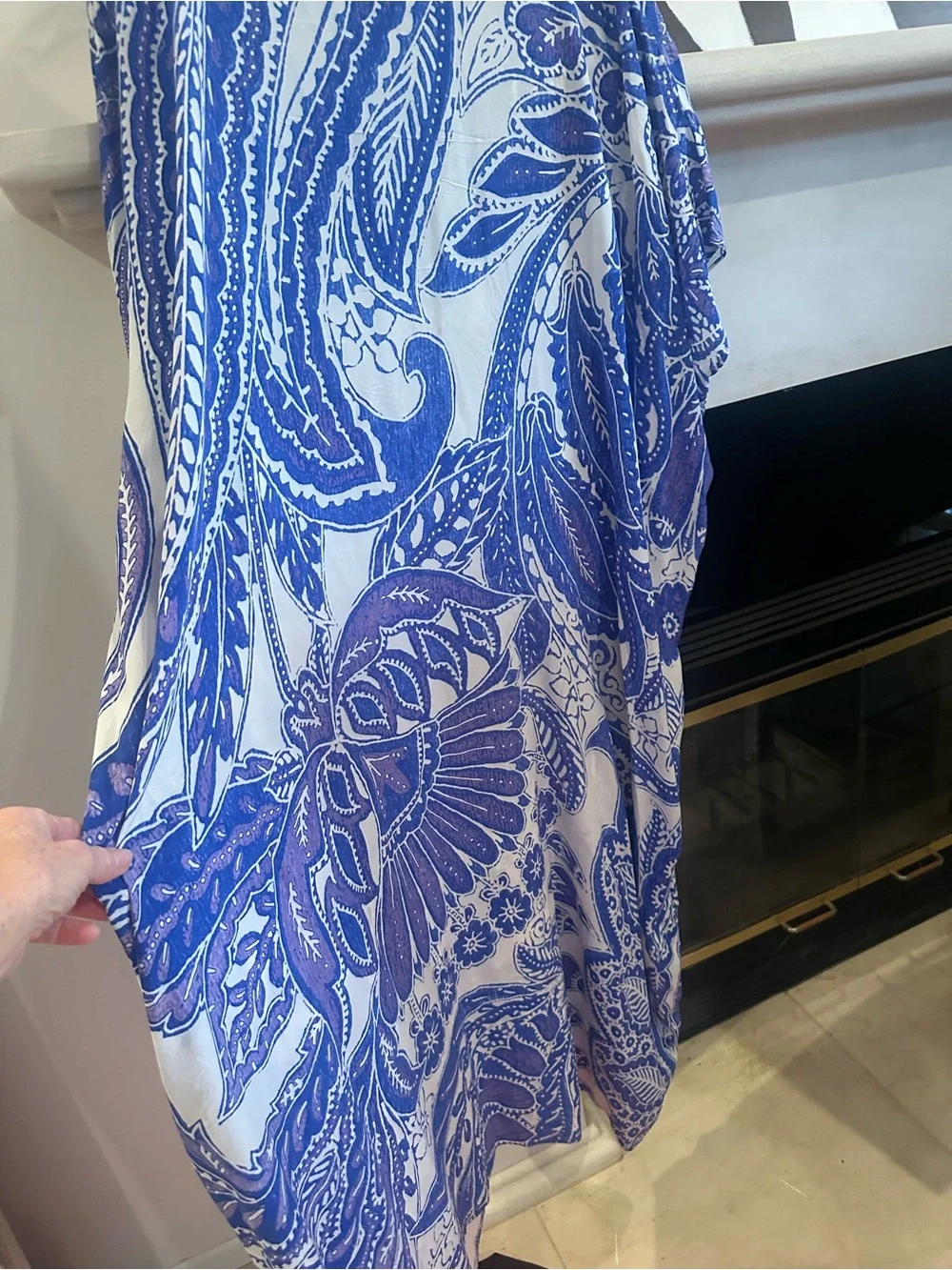 Camilla Blue Paisley kaftan 100% silk with Swarovski beads. Celebrity worn